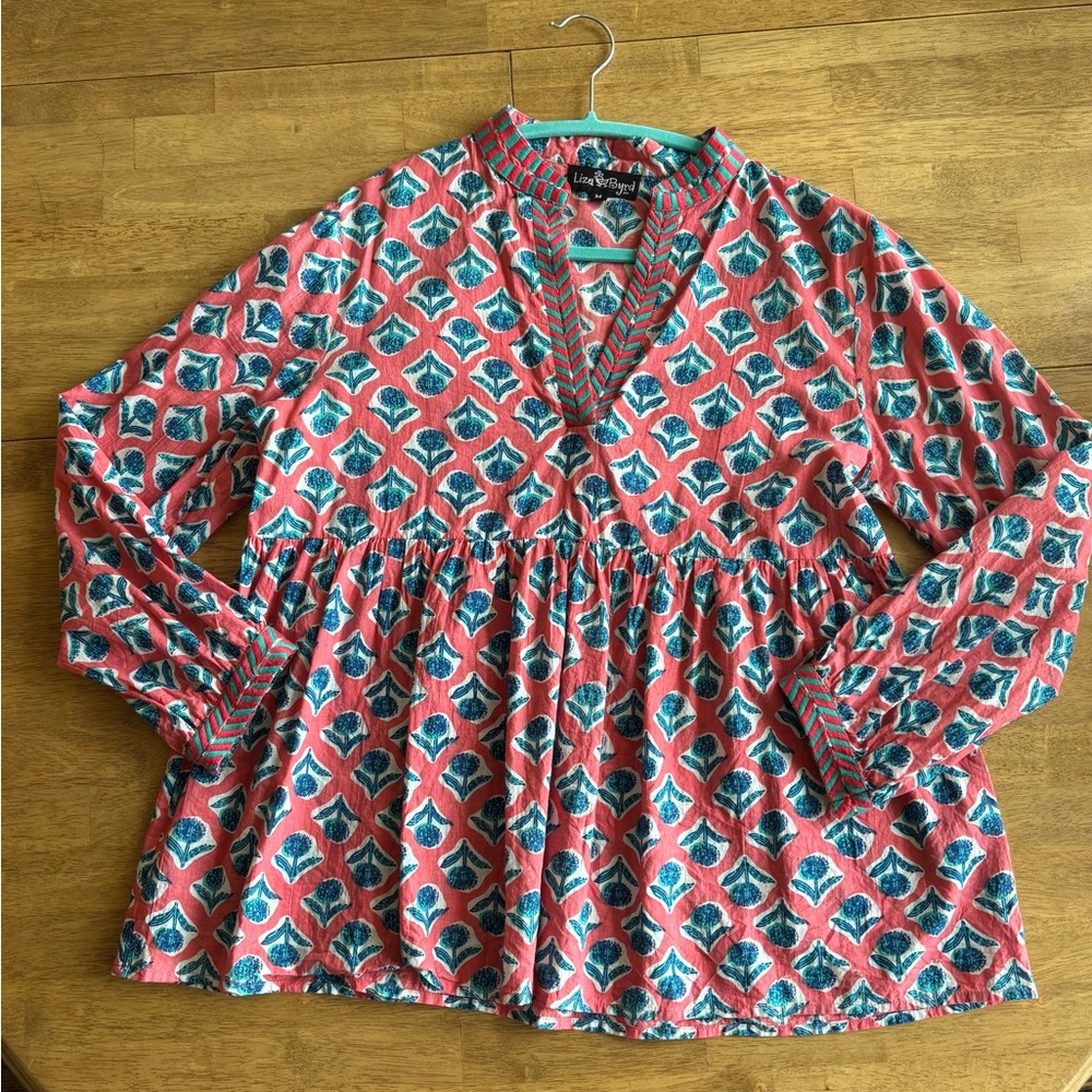 Liza Byrd Pink and Blue Patterned Blouse